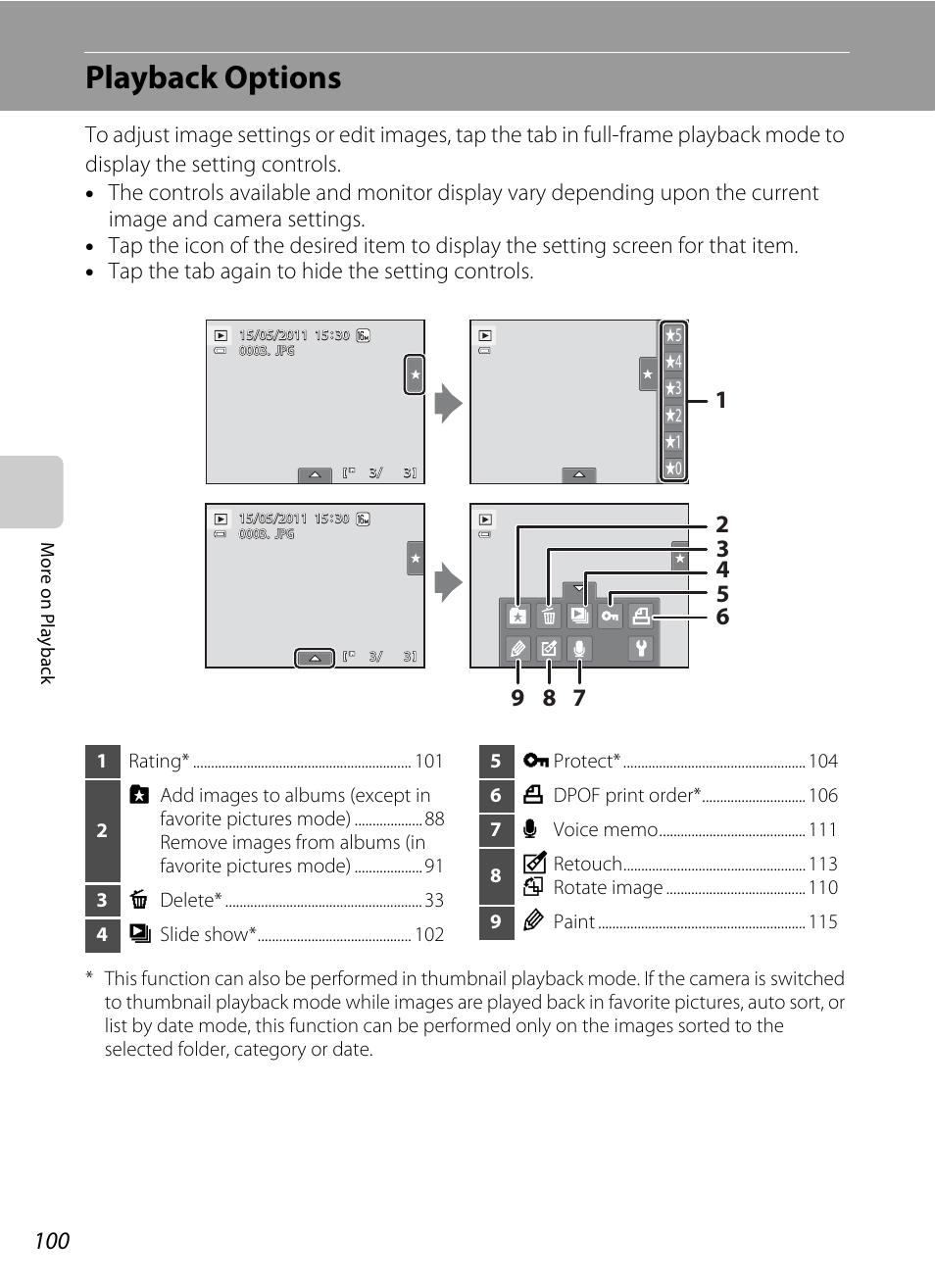 Playback options, A 100) | Nikon S6100 User Manual | Page 112 / 216