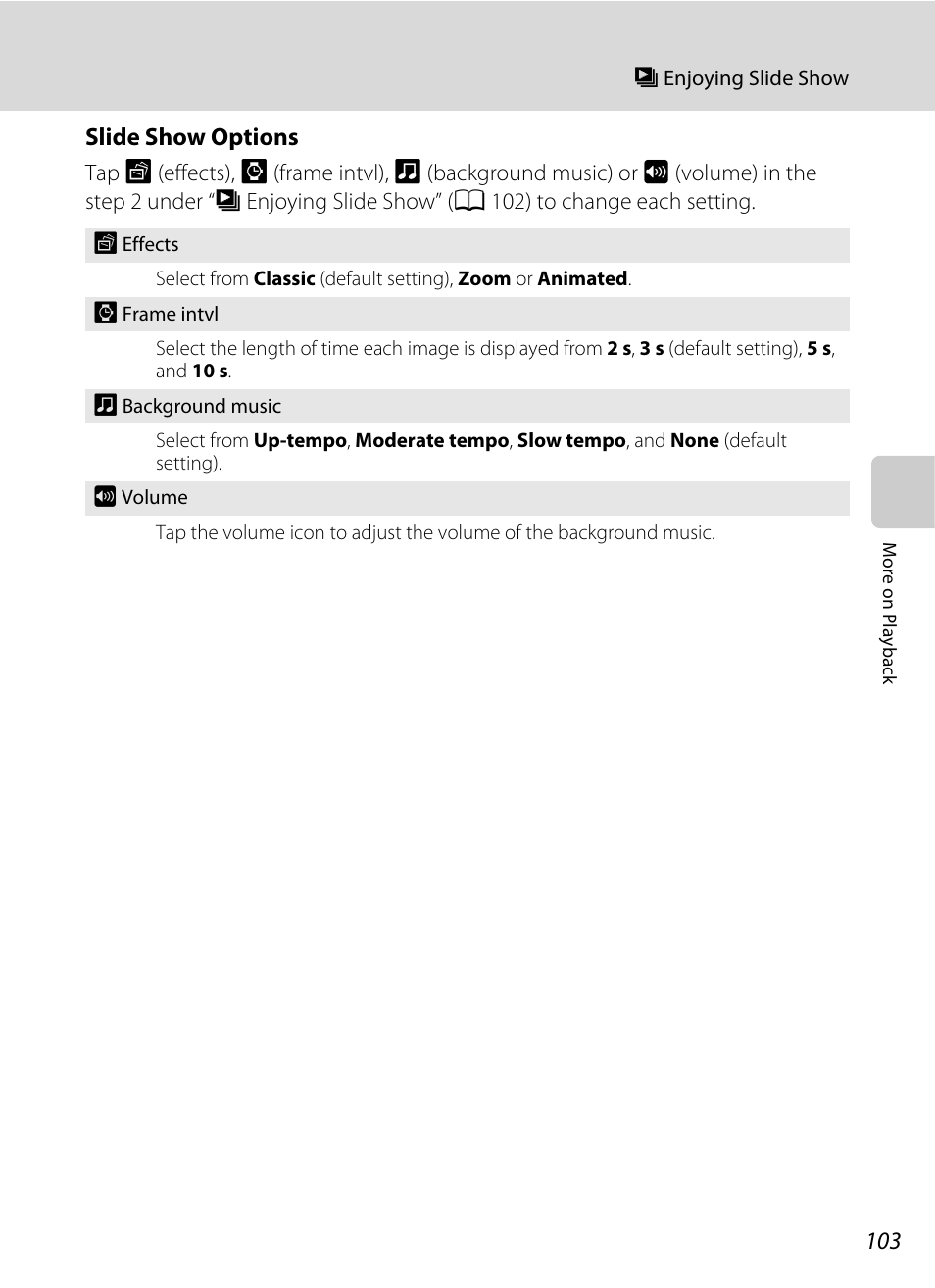 Slide show options | Nikon S6100 User Manual | Page 115 / 216