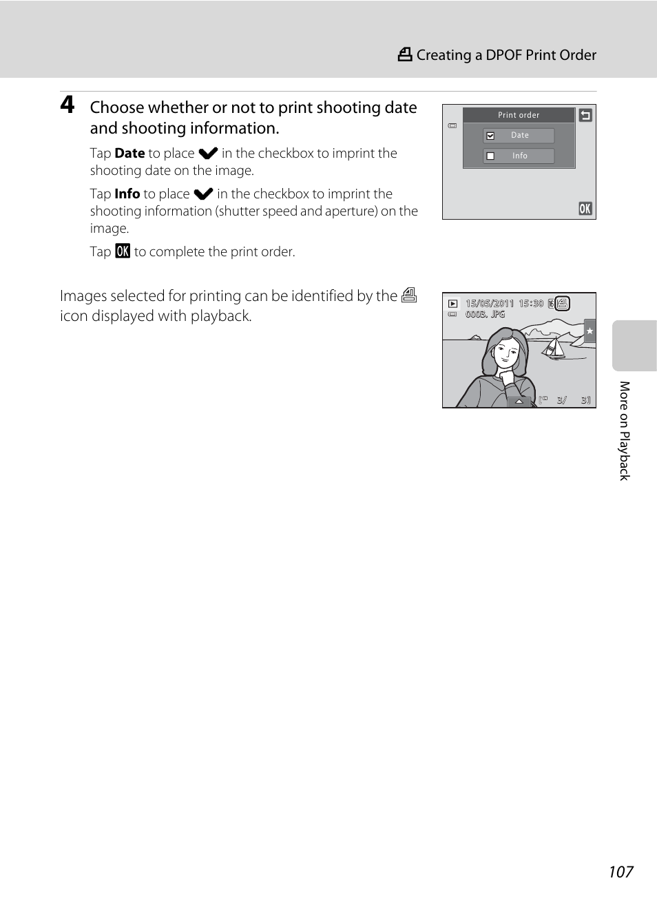 A creating a dpof print order | Nikon S6100 User Manual | Page 119 / 216