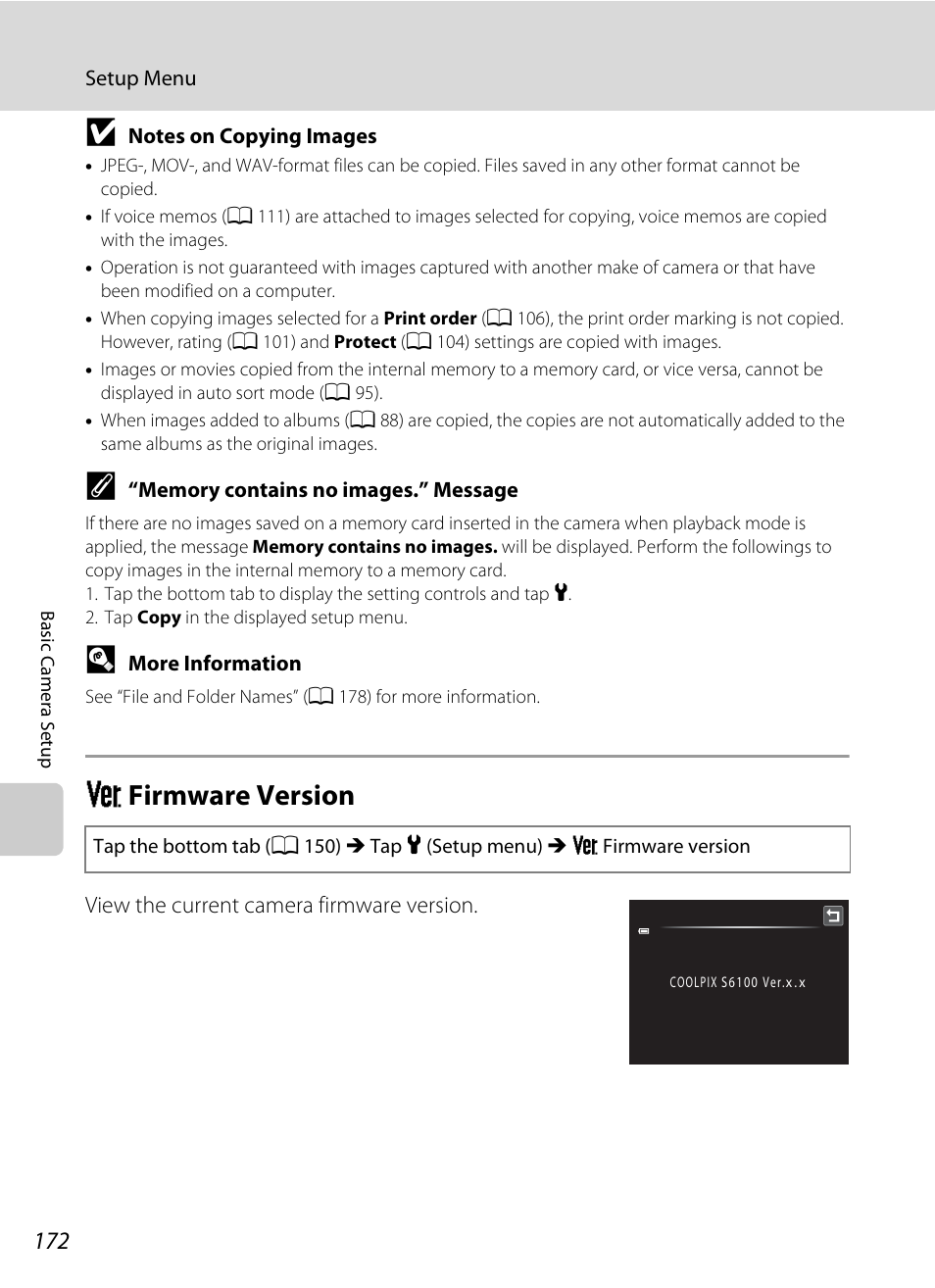 Firmware version, A 172, R firmware version | Nikon S6100 User Manual | Page 184 / 216