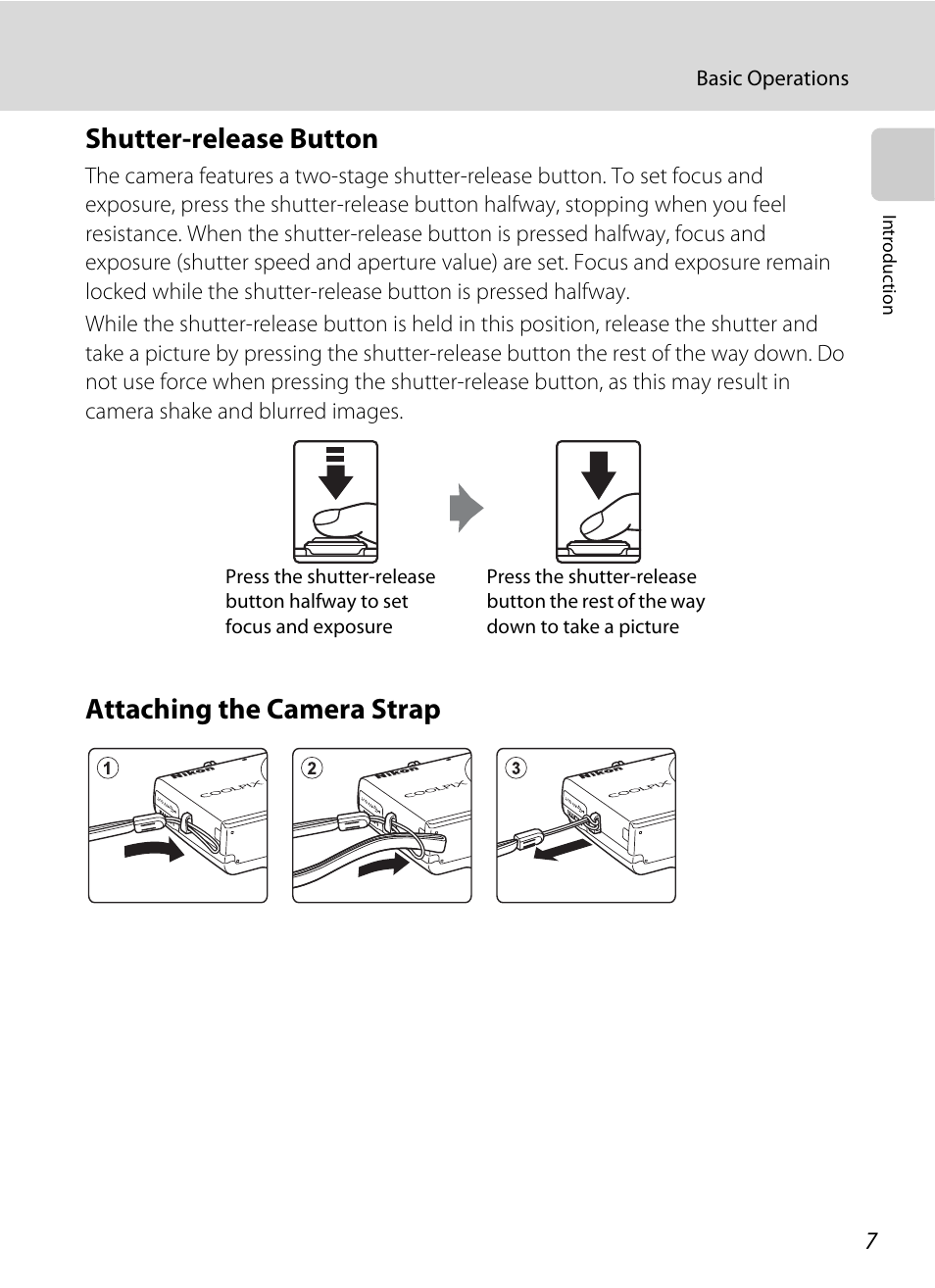 Shutter-release button, Attaching the camera strap, Shutter-release button attaching the camera strap | Nikon S6100 User Manual | Page 19 / 216
