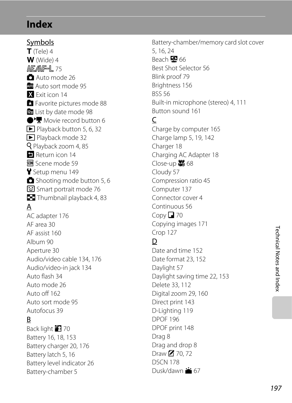 Index | Nikon S6100 User Manual | Page 209 / 216