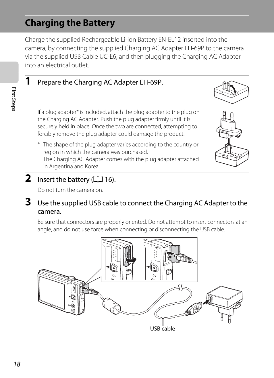 Charging the battery | Nikon S6100 User Manual | Page 30 / 216