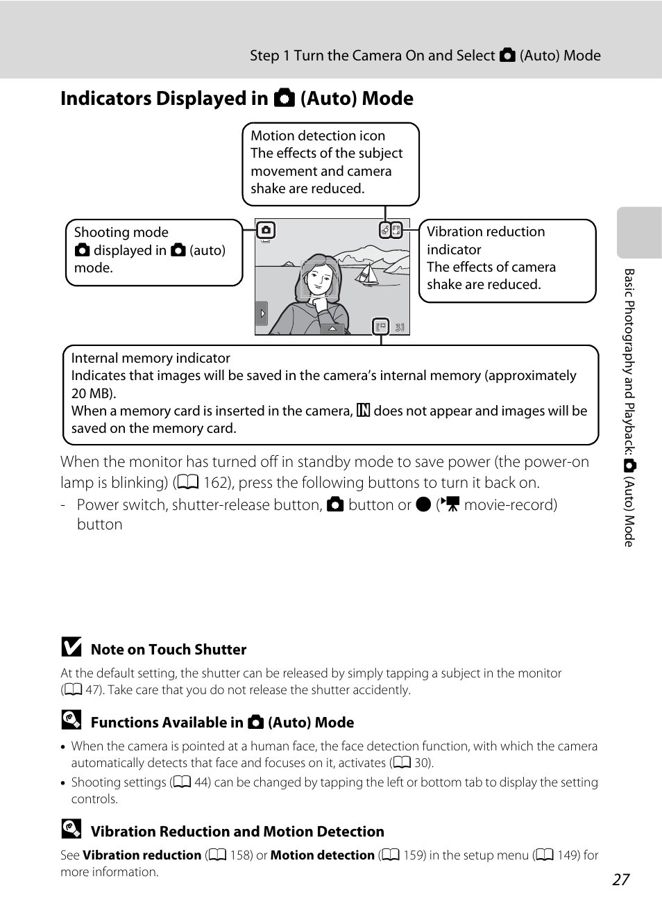 Indicators displayed in auto mode, Indicators displayed in a (auto) mode | Nikon S6100 User Manual | Page 39 / 216