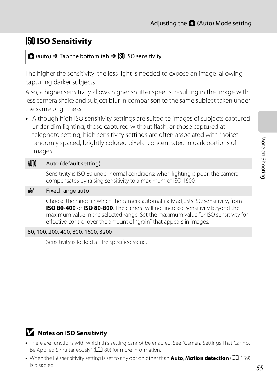 Iso sensitivity, E iso sensitivity | Nikon S6100 User Manual | Page 67 / 216