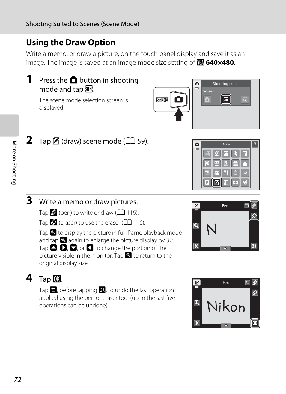 Using the draw option, A 72) for | Nikon S6100 User Manual | Page 84 / 216