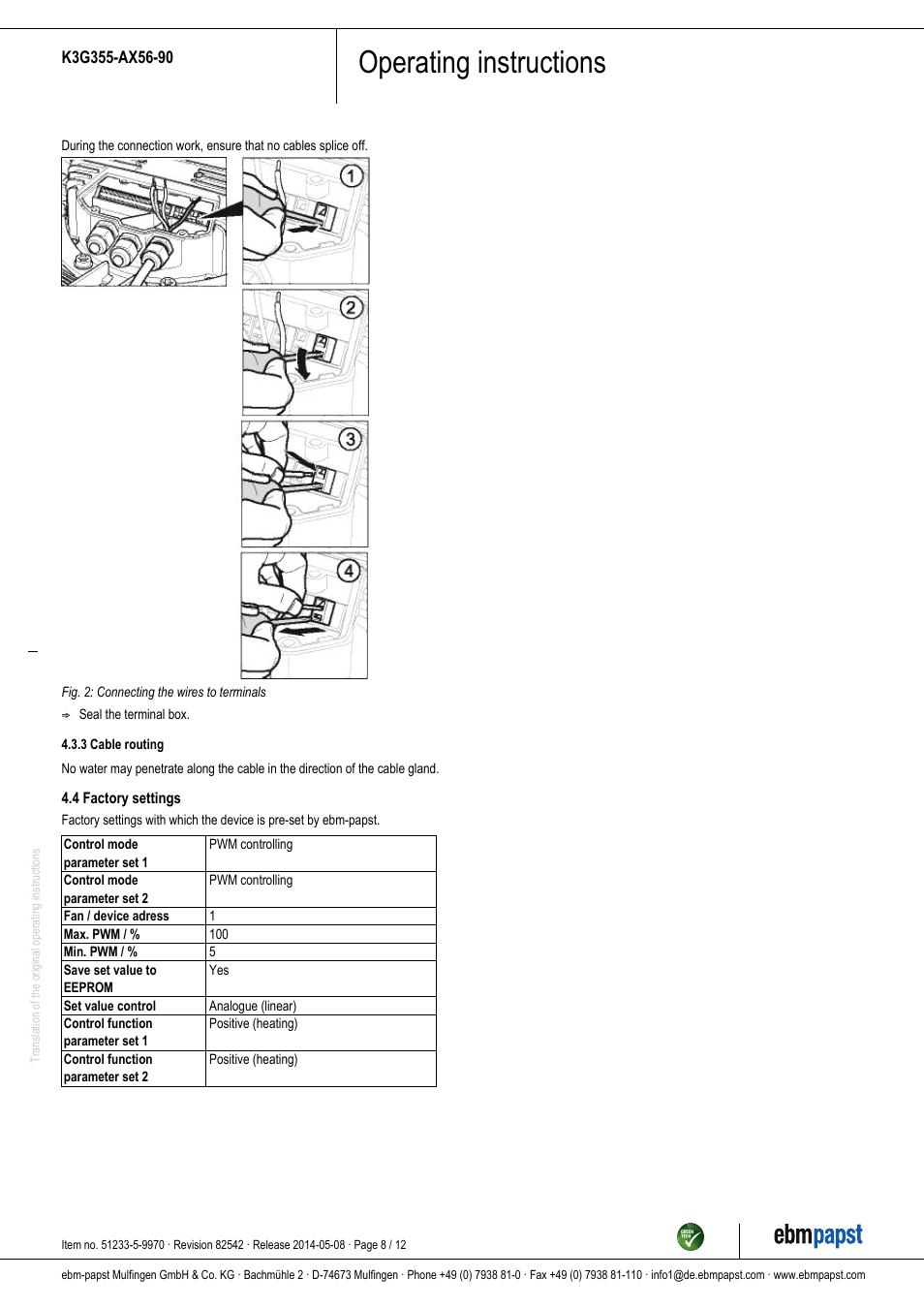 Operating instructions | ebm-papst K3G355-AX56-90 User Manual | Page 8 / 12