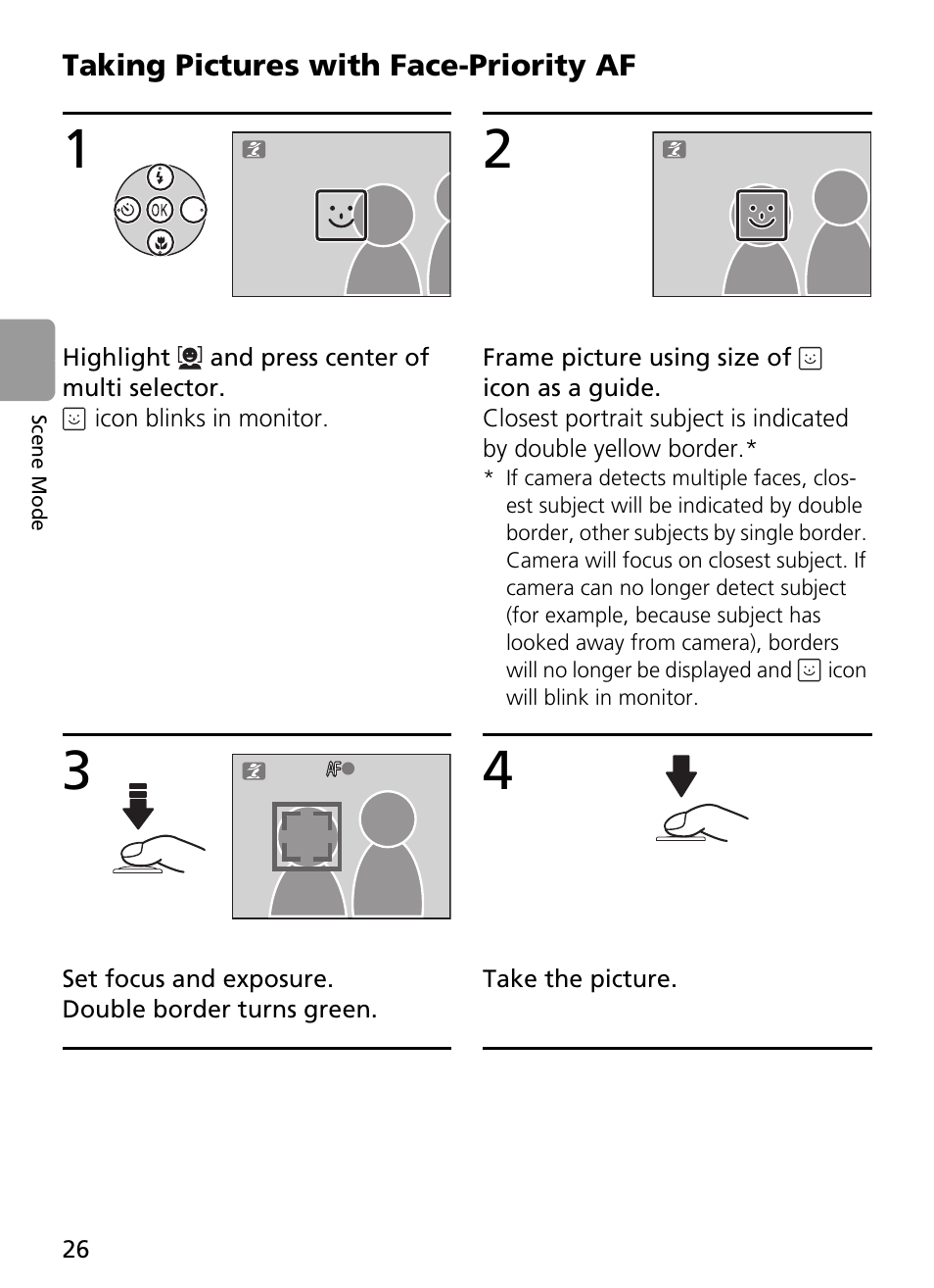 Taking pictures with face-priority af | Nikon L2 - L3 User Manual | Page 38 / 120