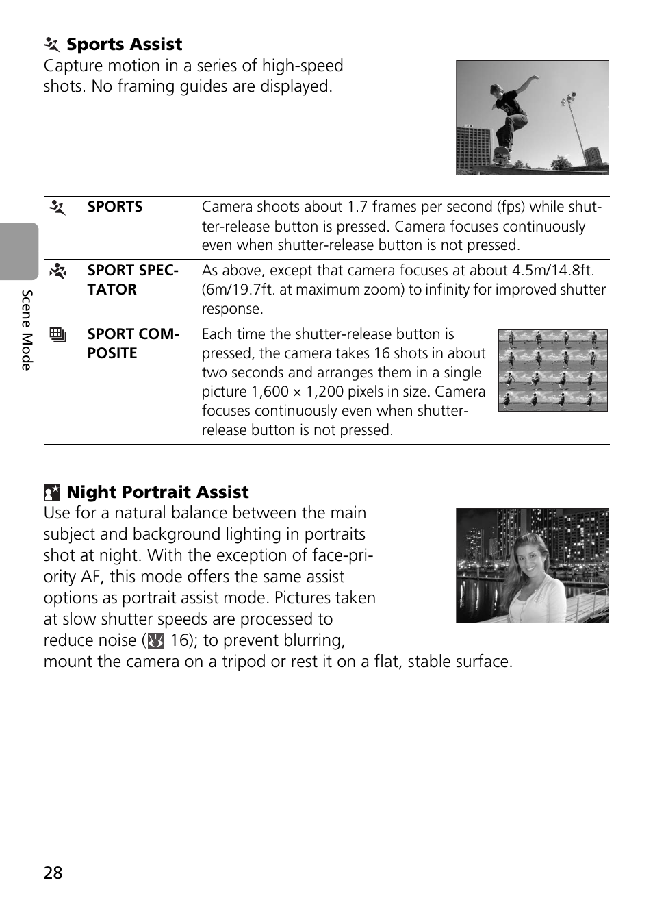 Sports assist, Night portrait assist | Nikon L2 - L3 User Manual | Page 40 / 120