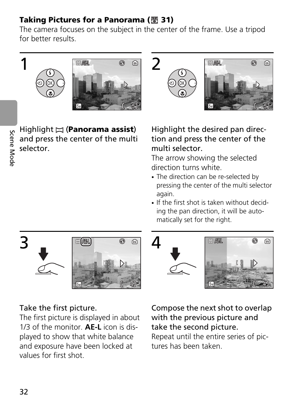 Taking pictures for a panorama ( 31) | Nikon L2 - L3 User Manual | Page 44 / 120