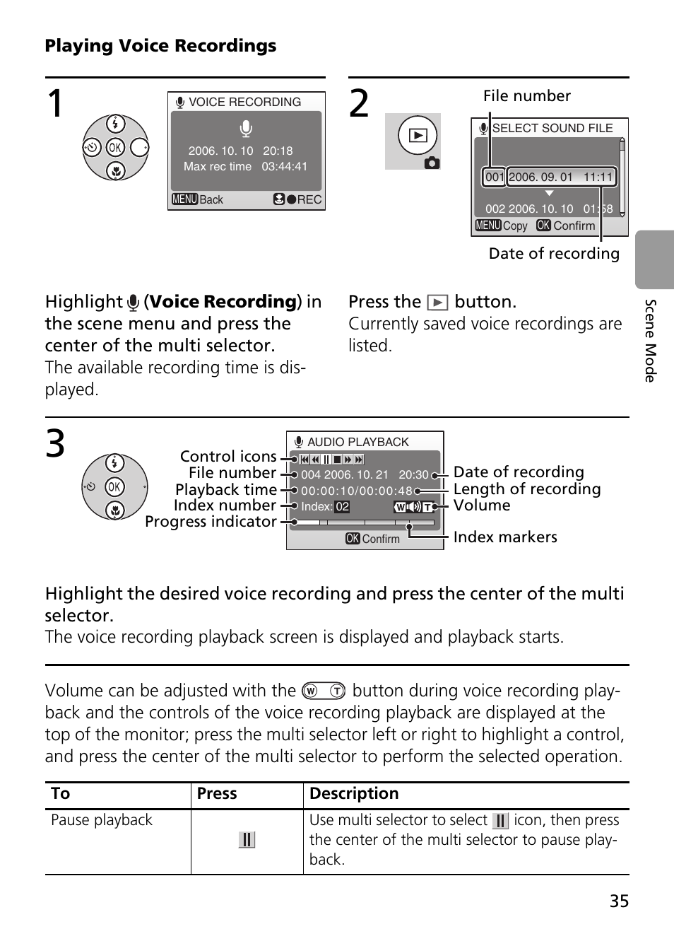 Playing voice recordings | Nikon L2 - L3 User Manual | Page 47 / 120