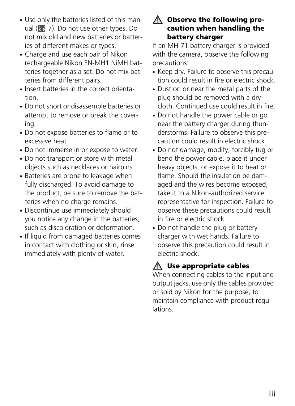 Use appropriate cables | Nikon L2 - L3 User Manual | Page 5 / 120