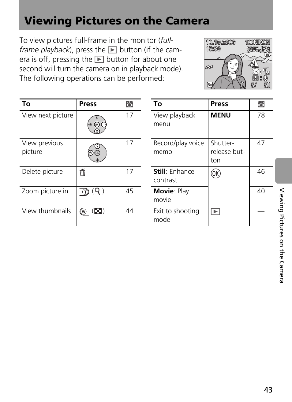 Viewing pictures on the camera | Nikon L2 - L3 User Manual | Page 55 / 120