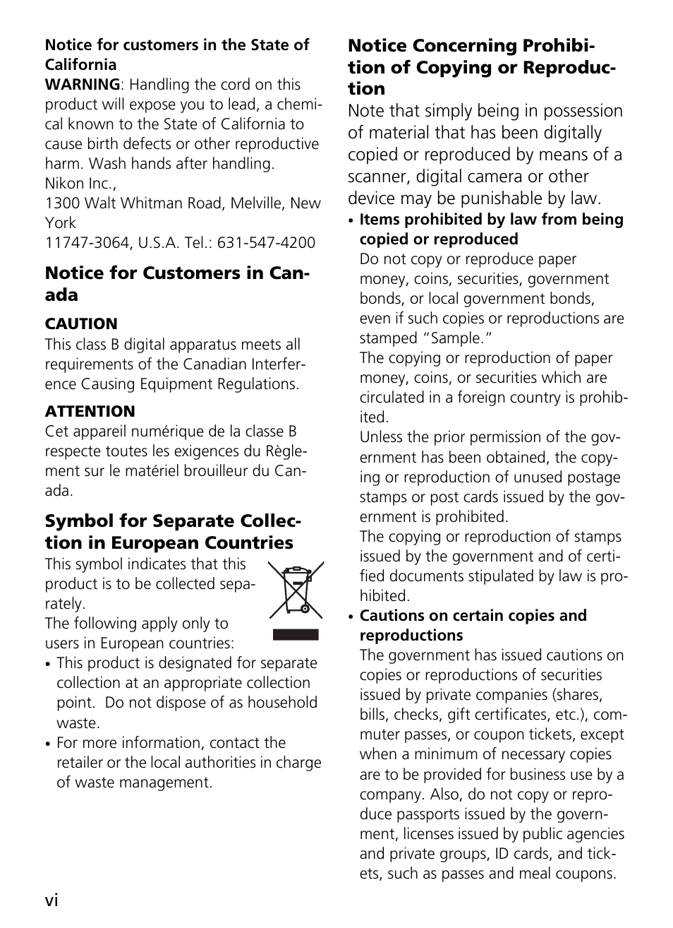 Notice for customers in canada, Caution, Attention | Notice for customers in can- ada | Nikon L2 - L3 User Manual | Page 8 / 120