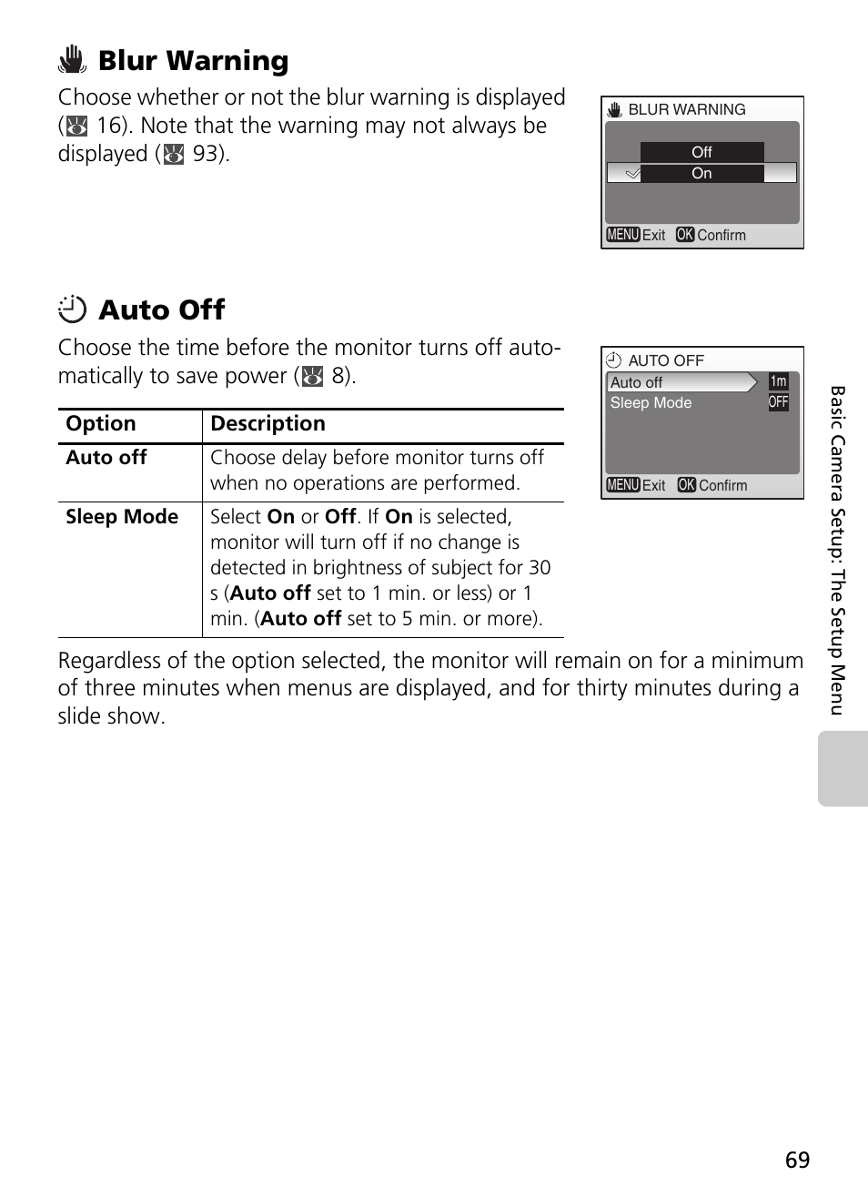 Blur warning auto off, Blur warning, Auto off | Nikon L2 - L3 User Manual | Page 81 / 120