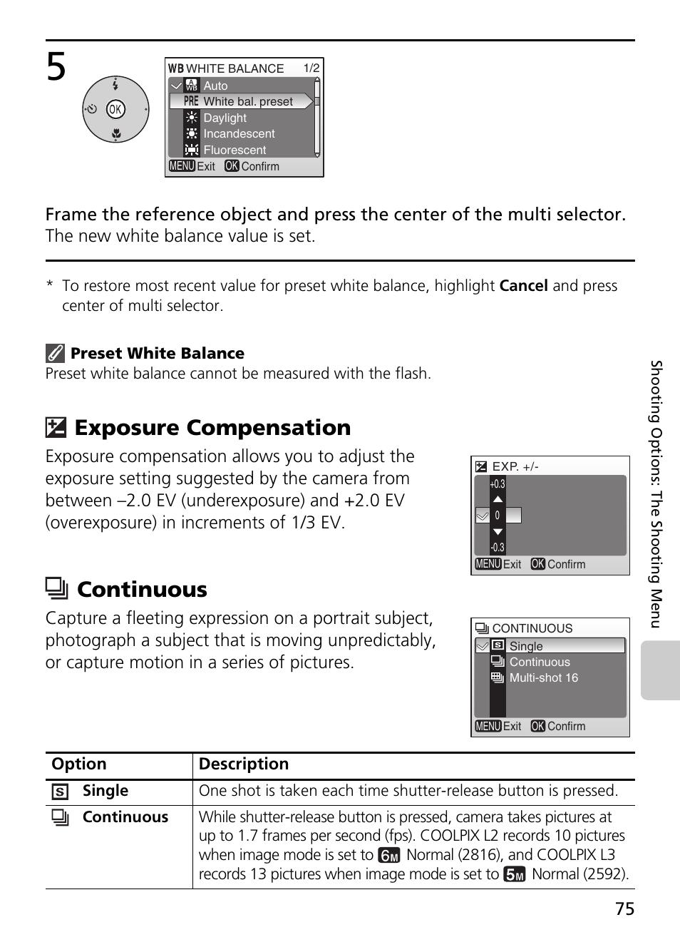 Exposure compensation continuous, Exposure compensation, Continuous | Nikon L2 - L3 User Manual | Page 87 / 120