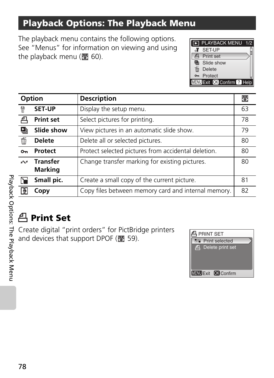 Playback options: the playback menu, Print set | Nikon L2 - L3 User Manual | Page 90 / 120