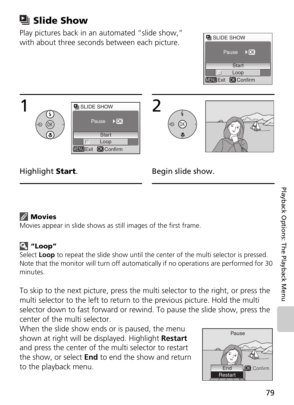 Slide show, Highlight start . begin slide show | Nikon L2 - L3 User Manual | Page 91 / 120