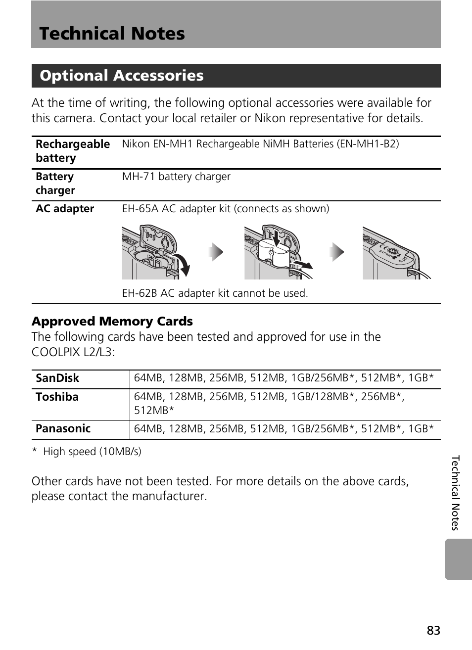 Technical notes, Optional accessories | Nikon L2 - L3 User Manual | Page 95 / 120