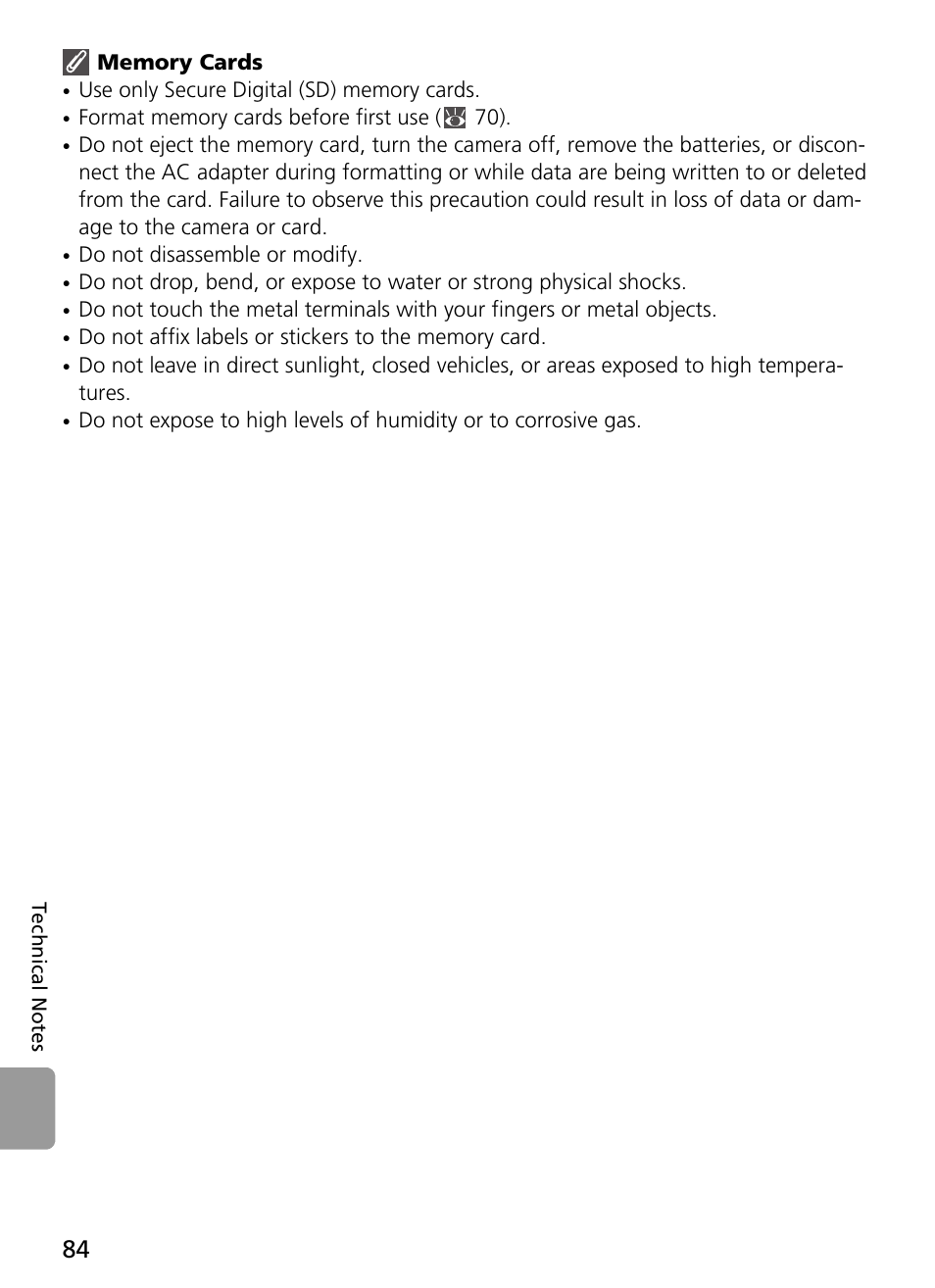 Memory cards | Nikon L2 - L3 User Manual | Page 96 / 120