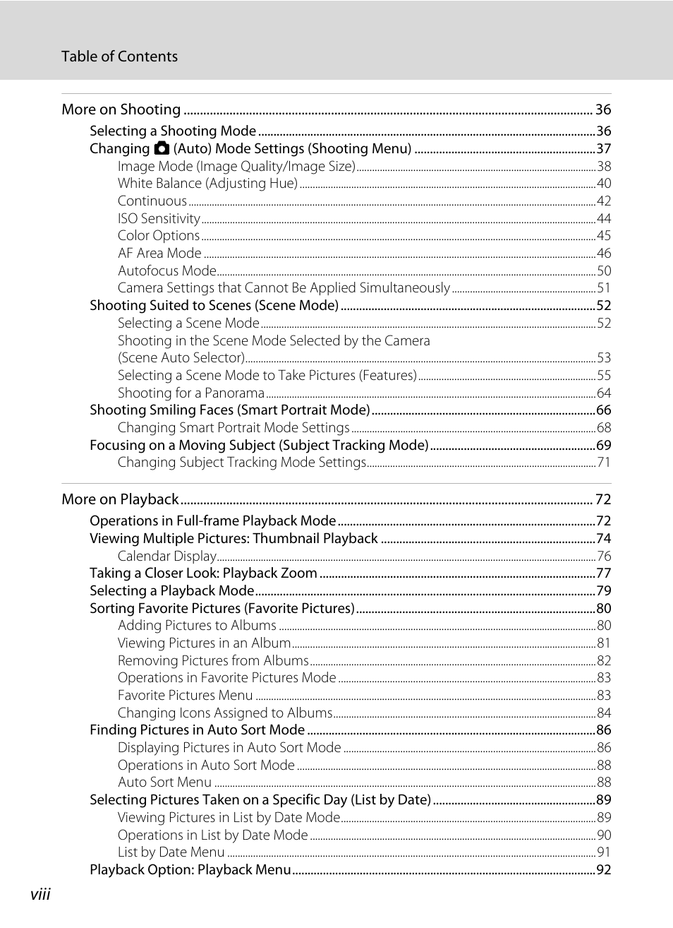 Viii | Nikon S3100 User Manual | Page 10 / 196