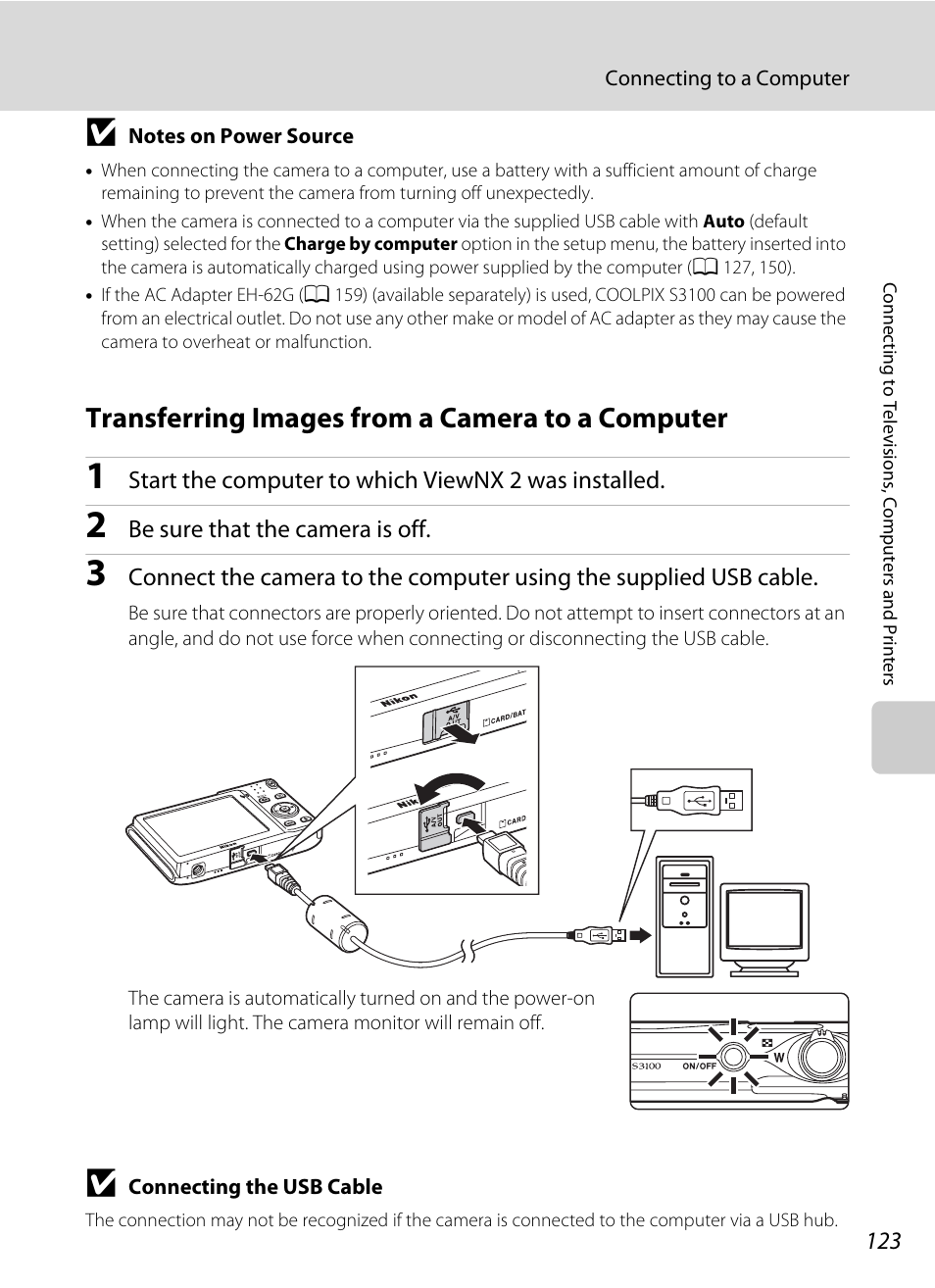 Transferring images from a camera to a computer | Nikon S3100 User Manual | Page 135 / 196