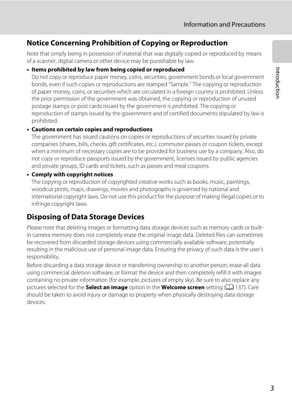 Disposing of data storage devices | Nikon S3100 User Manual | Page 15 / 196