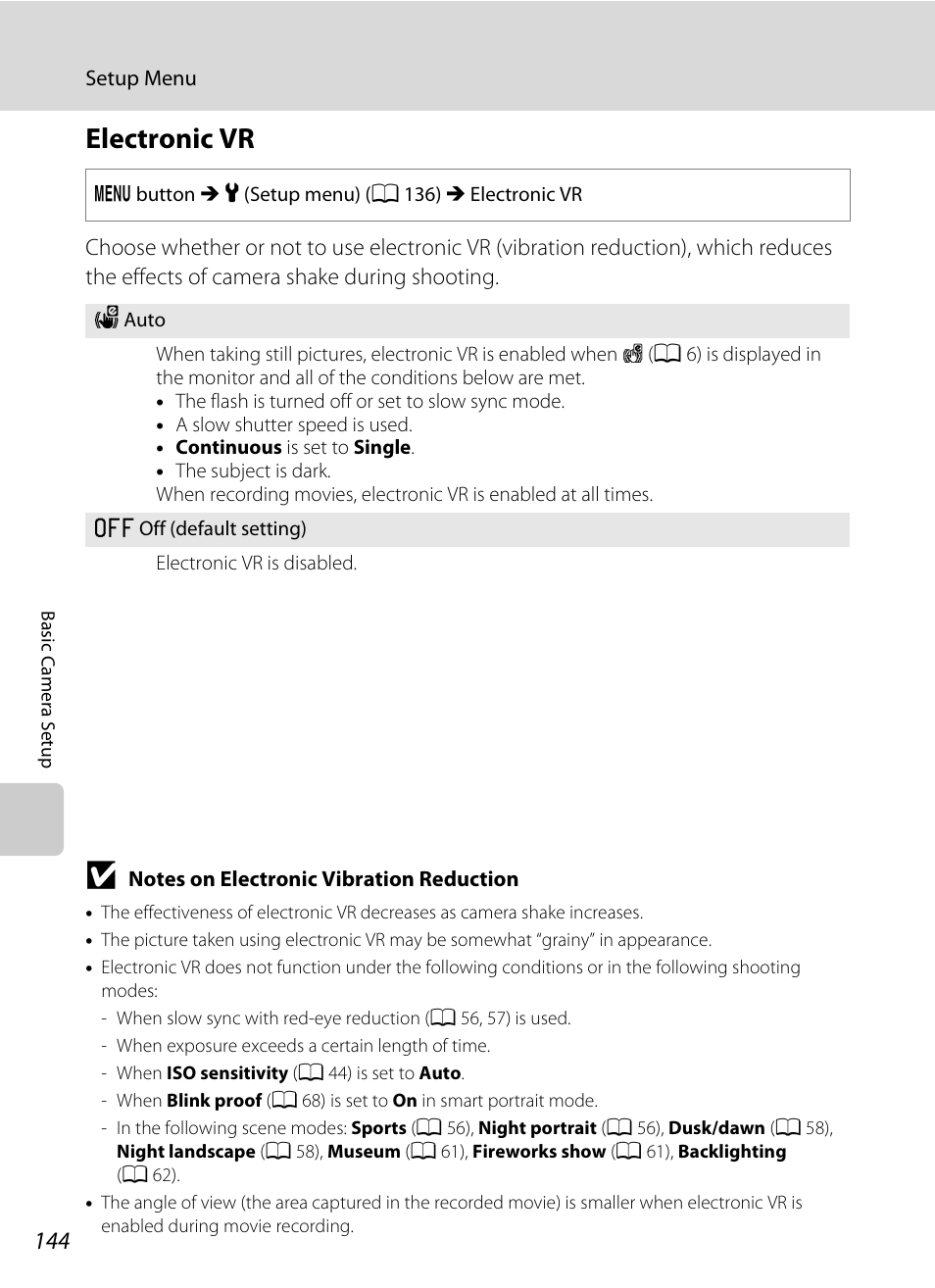 Electronic vr, A 144) i, A 144) | A 144) is se, A 144) to, A 144 | Nikon S3100 User Manual | Page 156 / 196