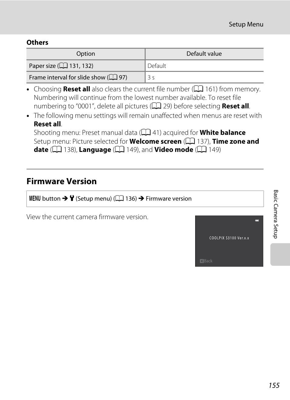 Firmware version, A 155 | Nikon S3100 User Manual | Page 167 / 196