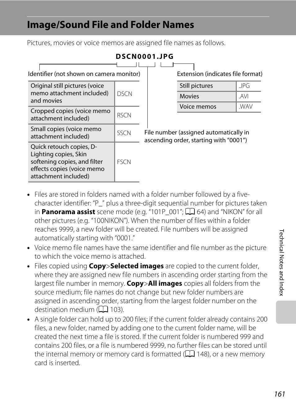 Image/sound file and folder names, A 161) for, A 161) | A 161). the editing f | Nikon S3100 User Manual | Page 173 / 196