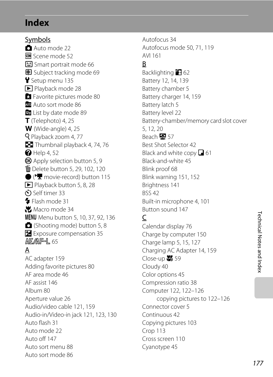 Index | Nikon S3100 User Manual | Page 189 / 196