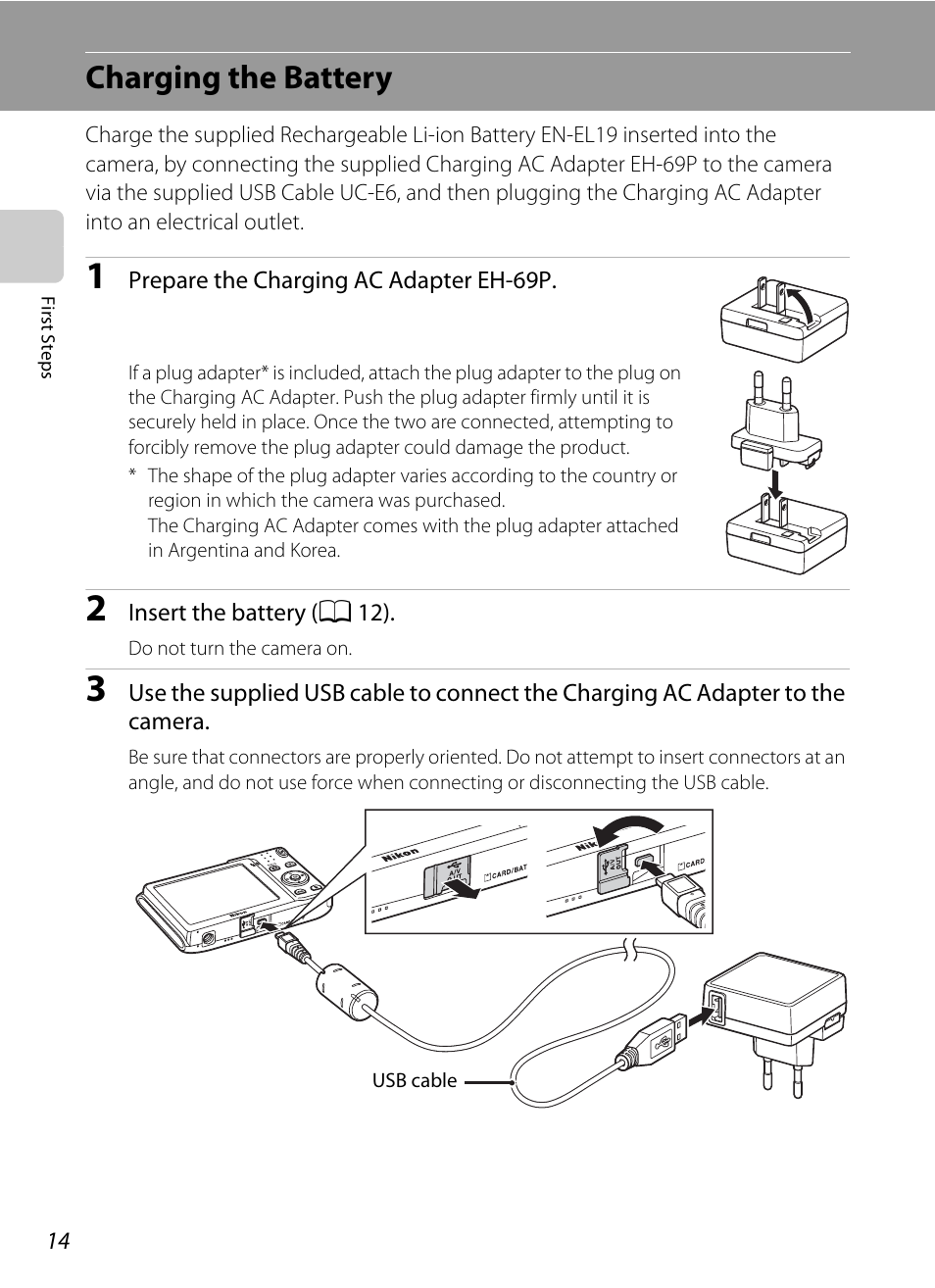 Charging the battery | Nikon S3100 User Manual | Page 26 / 196