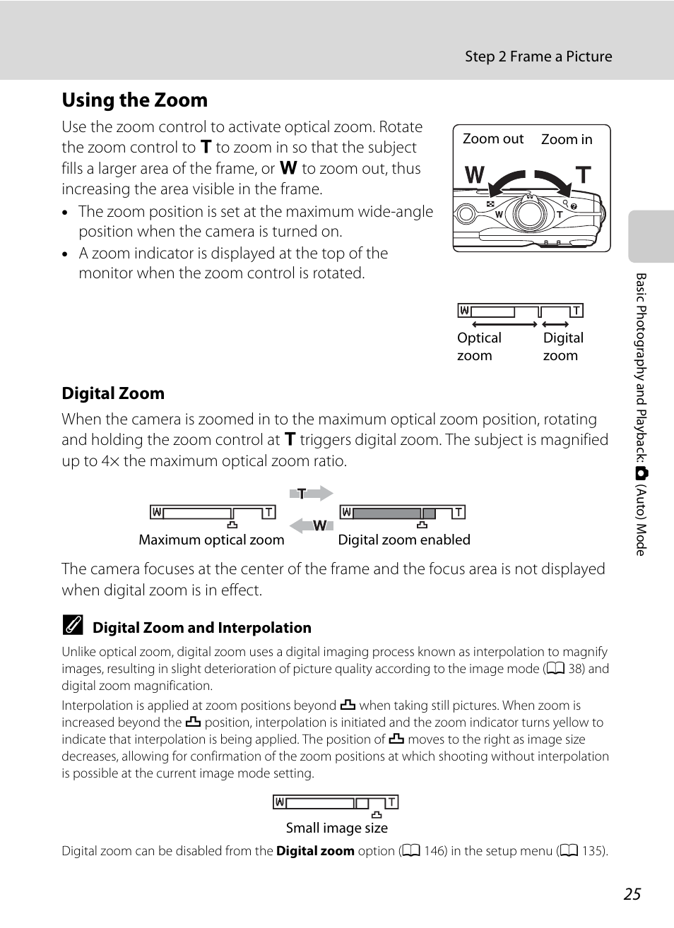 Using the zoom, Digital zoom | Nikon S3100 User Manual | Page 37 / 196
