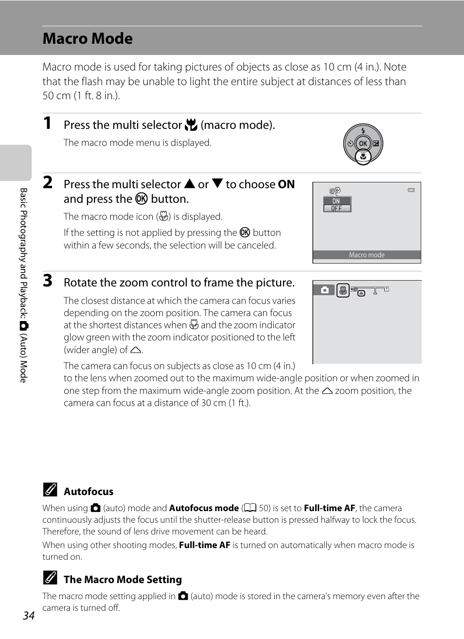 Macro mode, A 34) menu, A 34 | A 34) or the | Nikon S3100 User Manual | Page 46 / 196