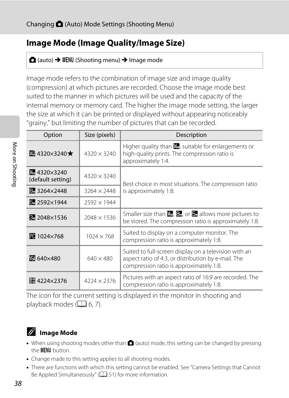 Image mode (image quality/image size), A 38) and, A 38 | Nikon S3100 User Manual | Page 50 / 196