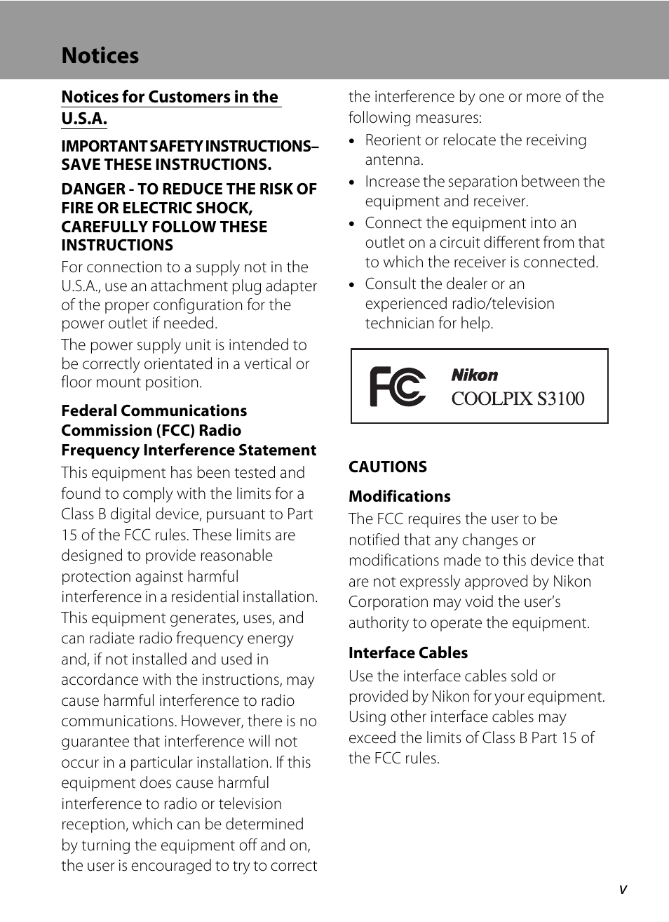 Notices | Nikon S3100 User Manual | Page 7 / 196