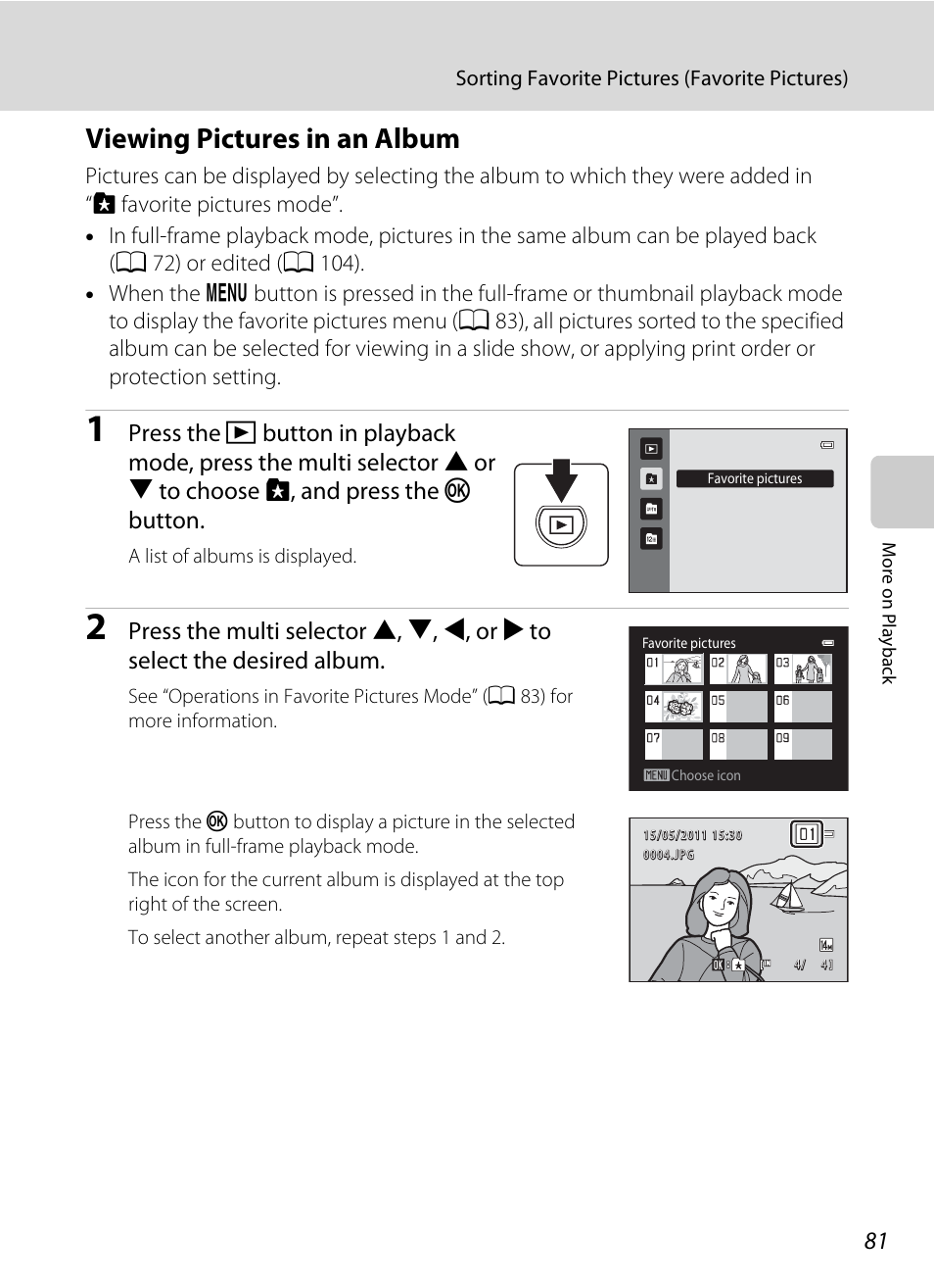 Viewing pictures in an album | Nikon S3100 User Manual | Page 93 / 196