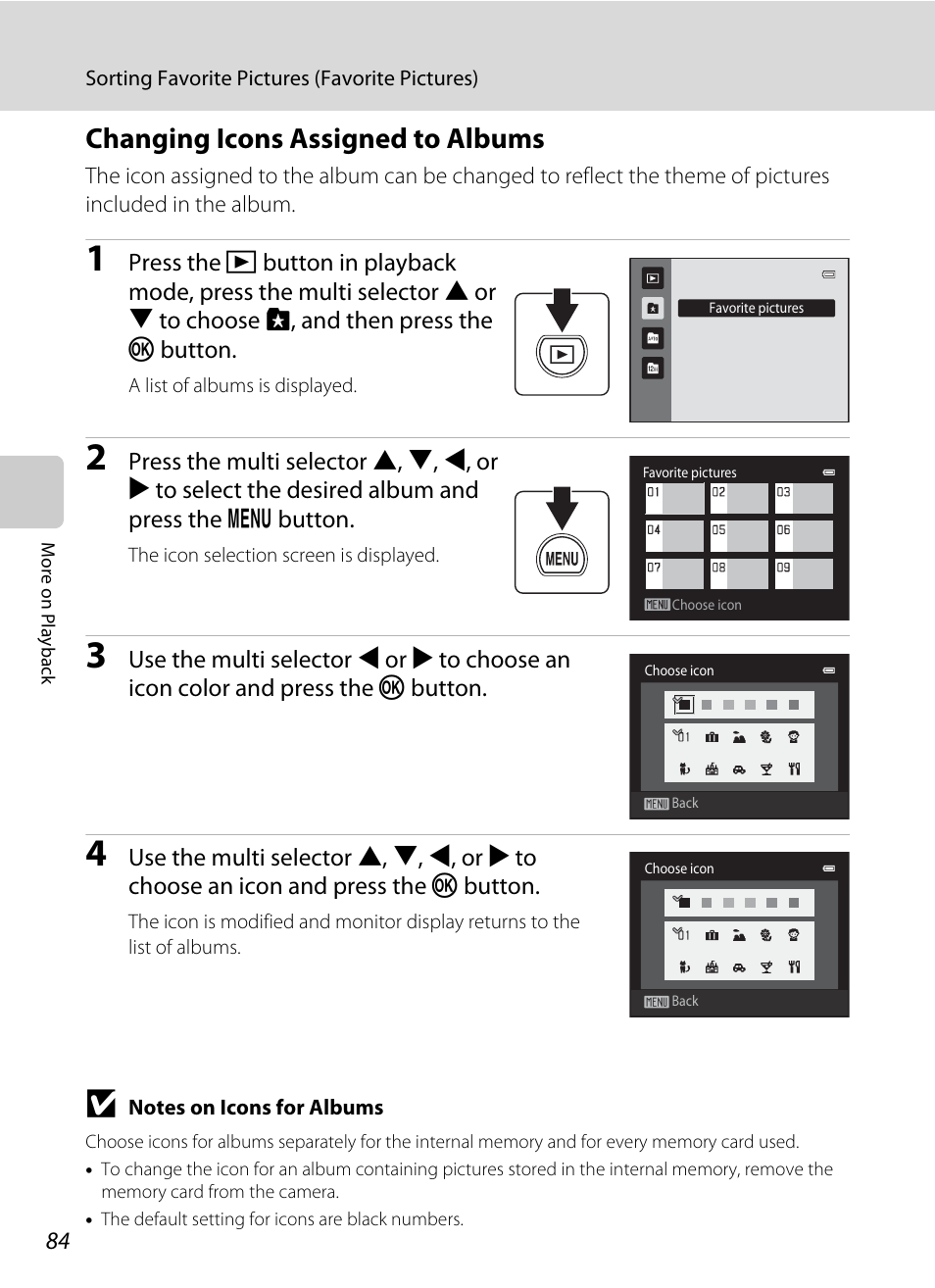 Changing icons assigned to albums | Nikon S3100 User Manual | Page 96 / 196
