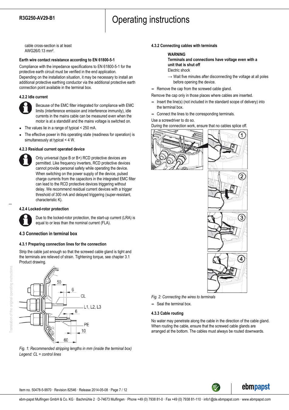 Operating instructions | ebm-papst R3G250-AV29-B1 User Manual | Page 7 / 12