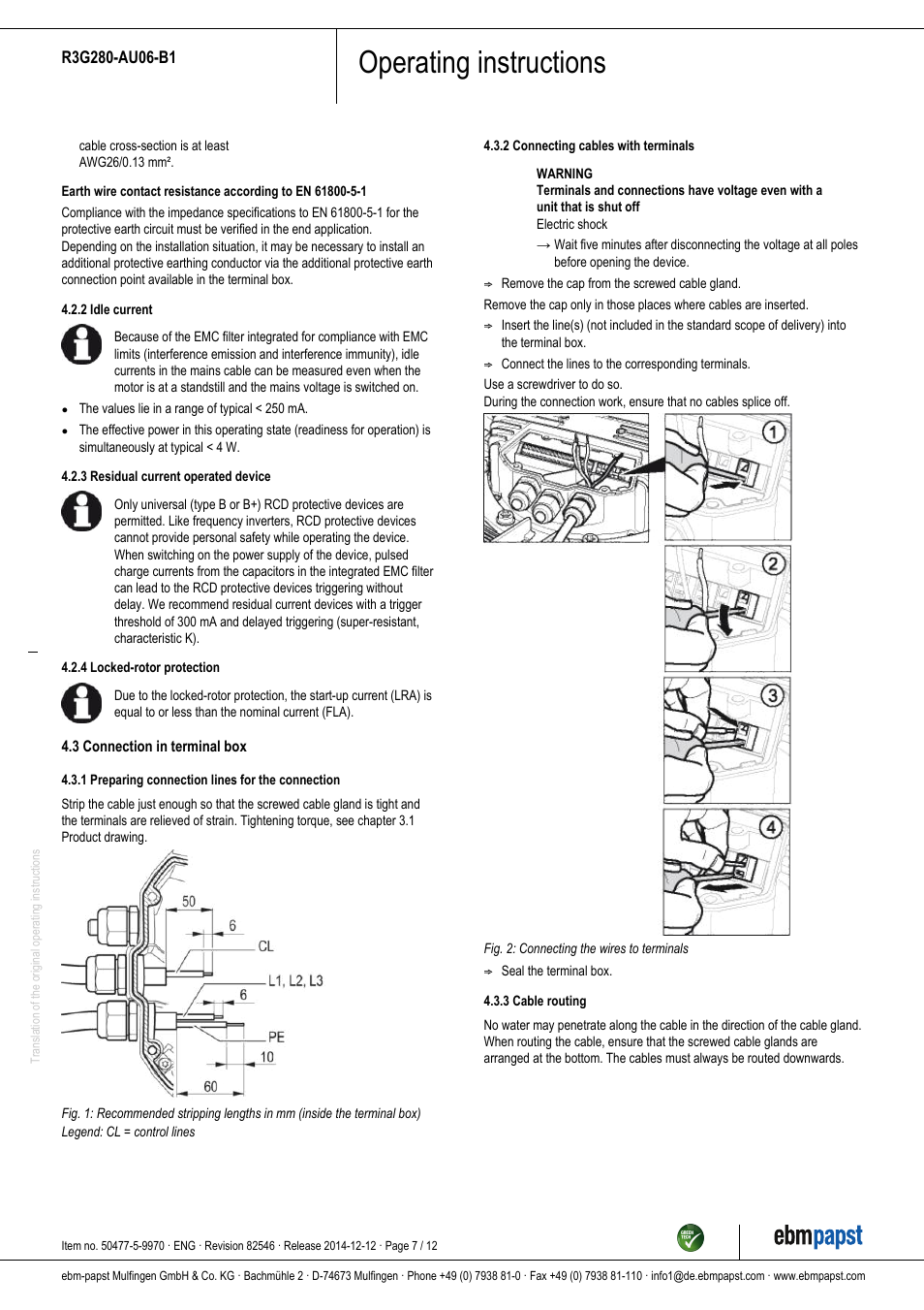 Operating instructions | ebm-papst R3G280-AU06-B1 User Manual | Page 7 / 12