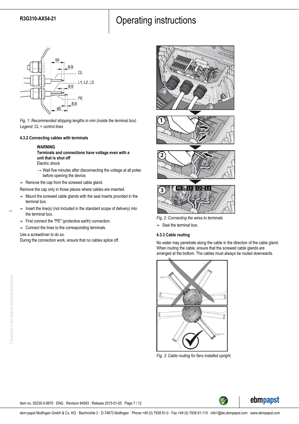 Operating instructions | ebm-papst R3G310-AX54-21 User Manual | Page 7 / 12