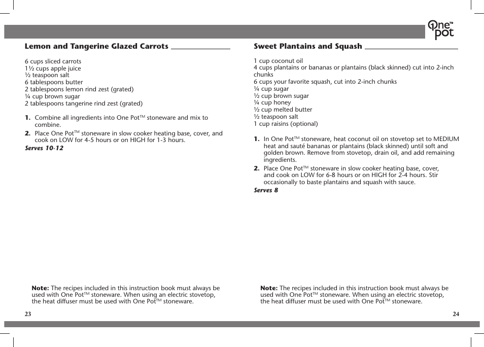 Lemon and tangerine glazed carrots, Sweet plantains and squash | Crock-Pot OnePot User Manual | Page 13 / 27