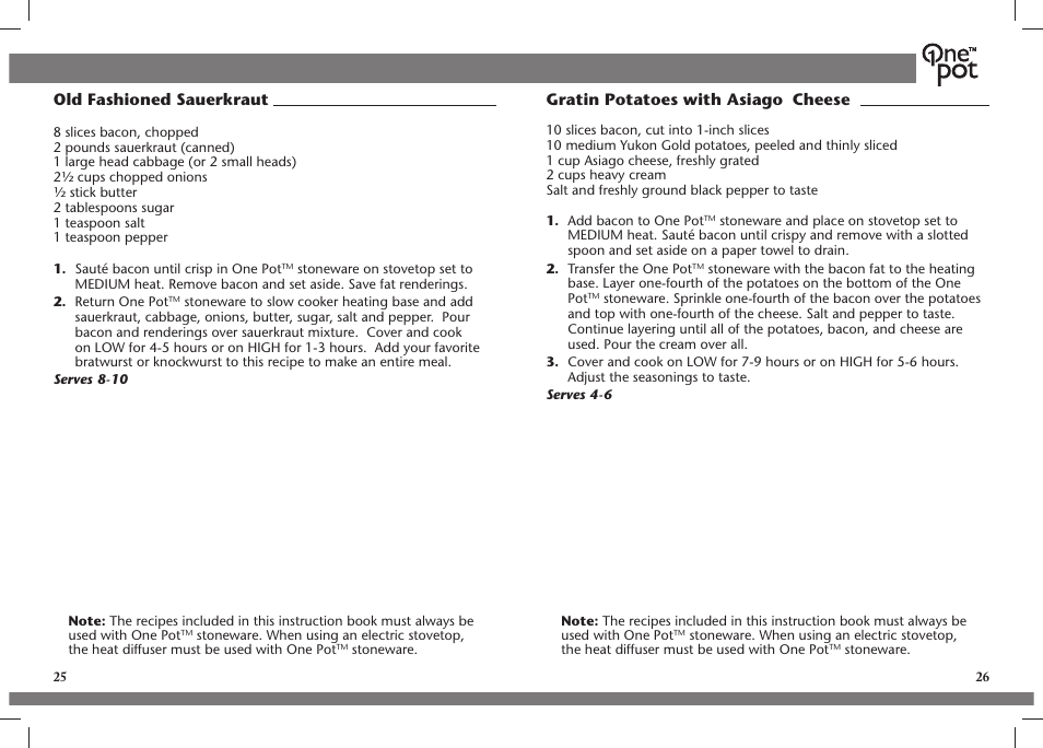 Old fashioned sauerkraut, Gratin potatoes with asiago cheese | Crock-Pot OnePot User Manual | Page 14 / 27