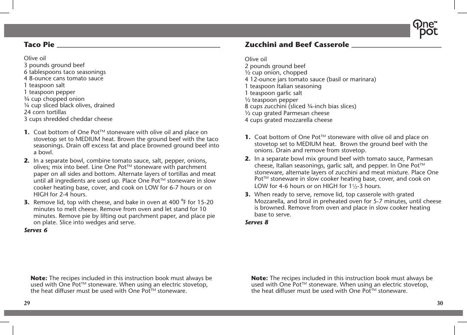 Taco pie, Zucchini and beef casserole | Crock-Pot OnePot User Manual | Page 16 / 27