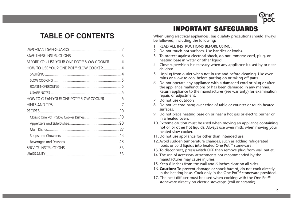 Crock-Pot OnePot User Manual | Page 2 / 27