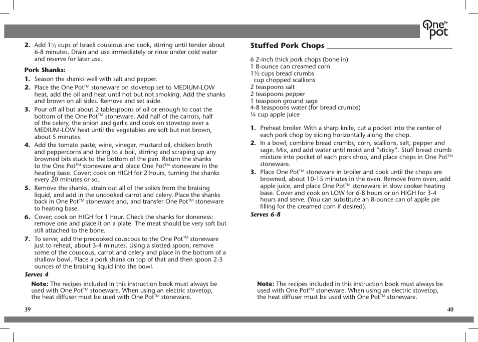 Stuffed pork chops | Crock-Pot OnePot User Manual | Page 21 / 27