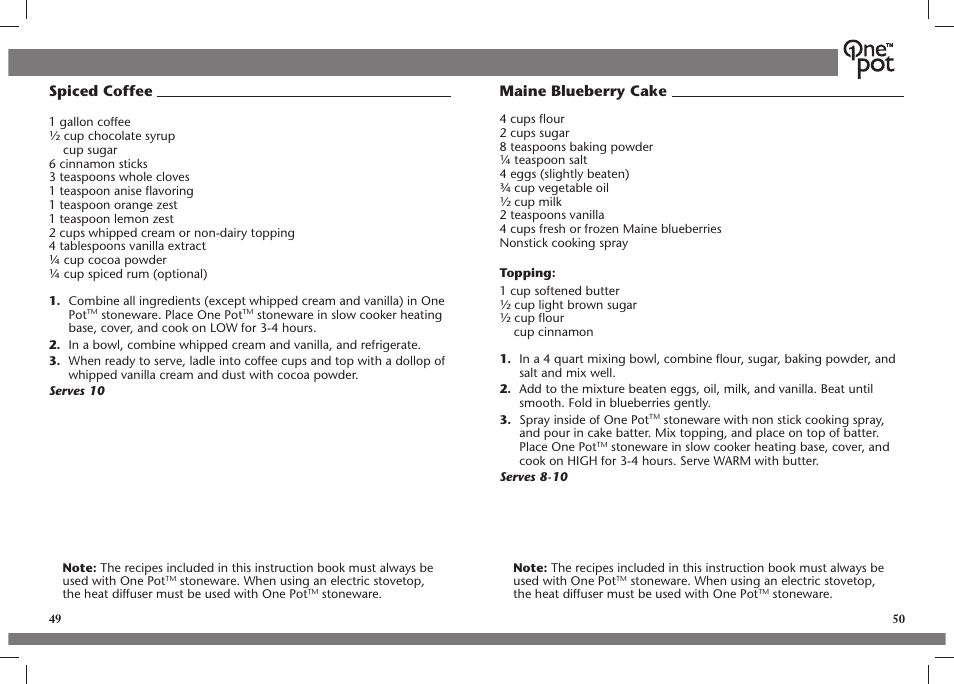 Spiced coffee, Maine blueberry cake | Crock-Pot OnePot User Manual | Page 26 / 27