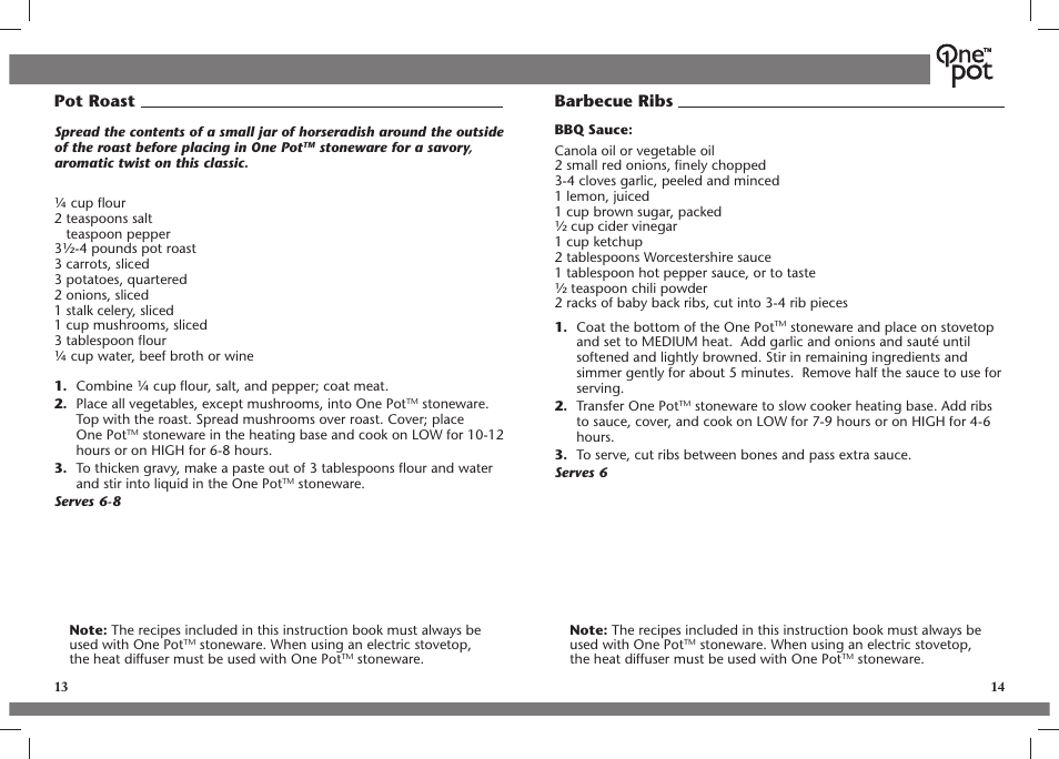 Pot roast, Barbecue ribs | Crock-Pot OnePot User Manual | Page 8 / 27