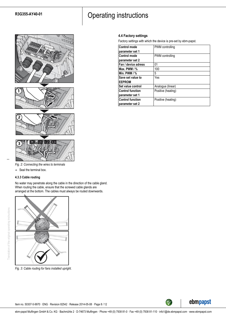 Operating instructions | ebm-papst R3G355-AY40-01 User Manual | Page 8 / 12
