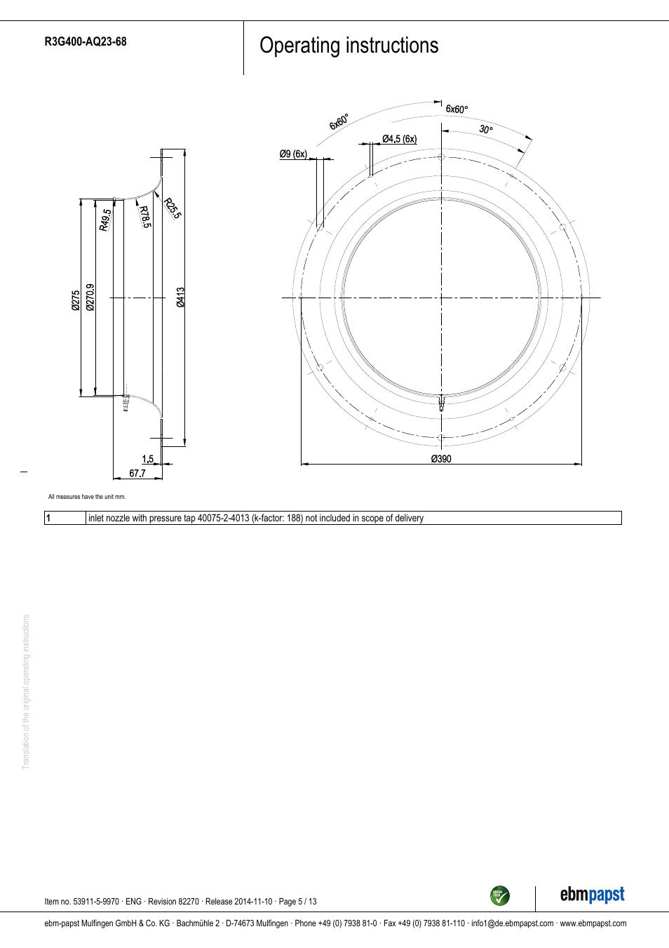 Operating instructions | ebm-papst R3G400-AQ23-68 User Manual | Page 5 / 13